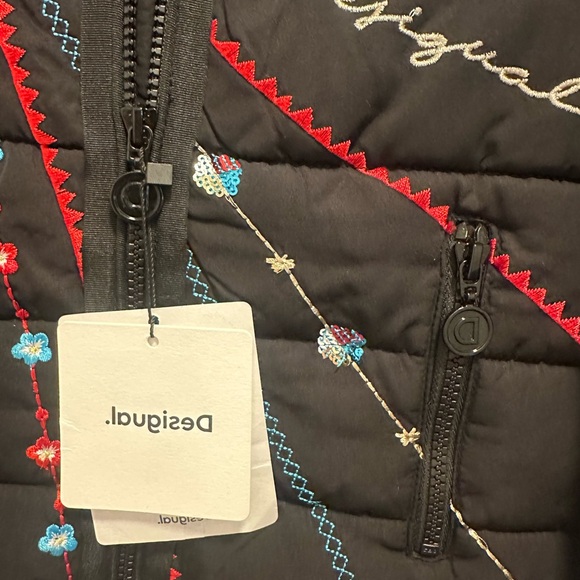 Desigual Kids Black Puffer Jacket with Colorful Heart Embroidery - Picture 5 of 10